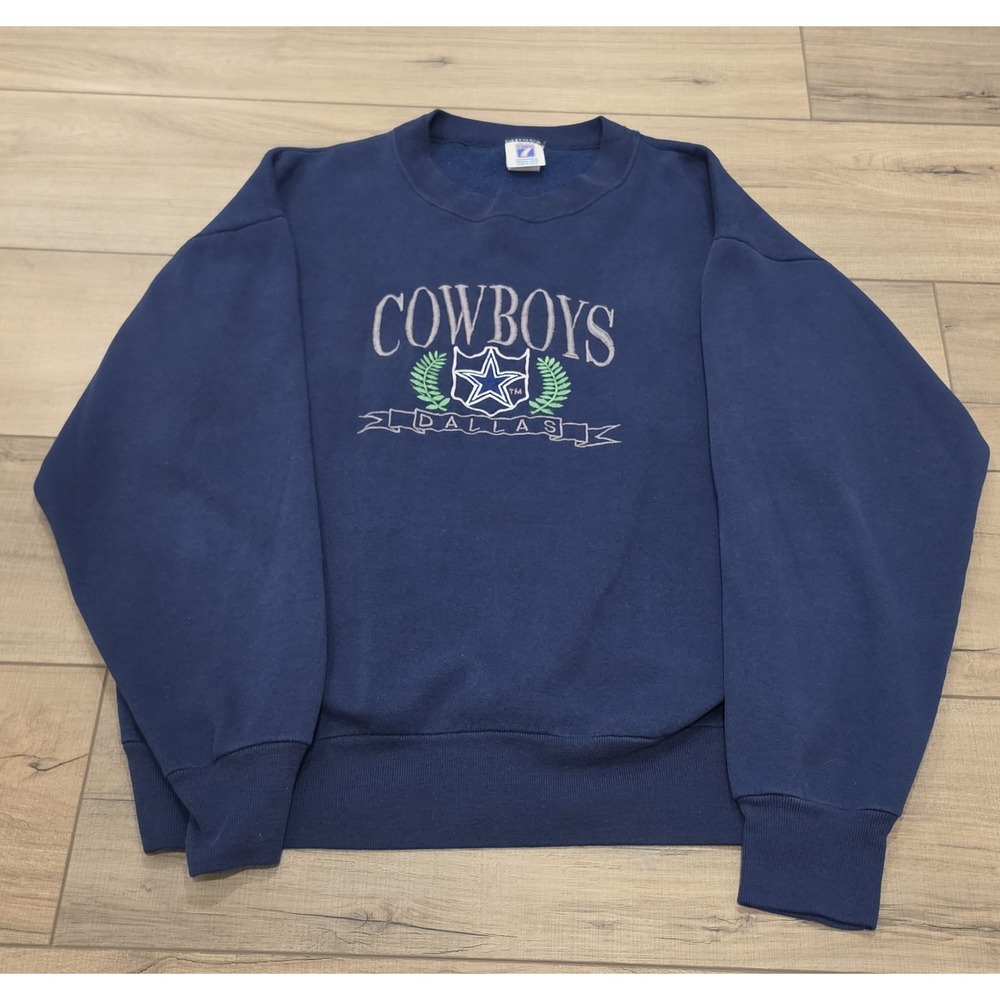 Vintage Logo 7 Dallas Cowboys Sweatshirt Crew Neck Embroidered Blue L